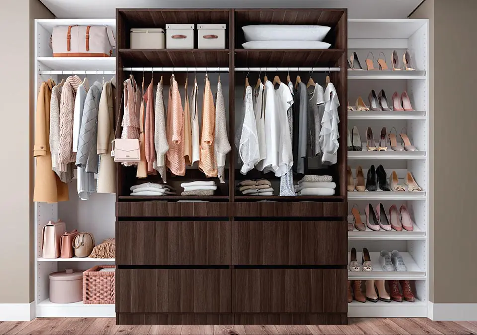 A closet with many different types of clothes.