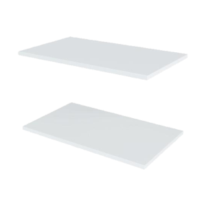 Here's a short alt tag for the image: Two white rectangular shelves.