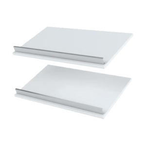 Two white trays are sitting on a black surface.