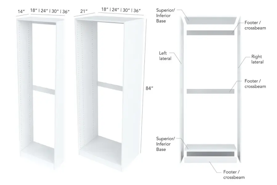 White closet organizer unit dimensions.