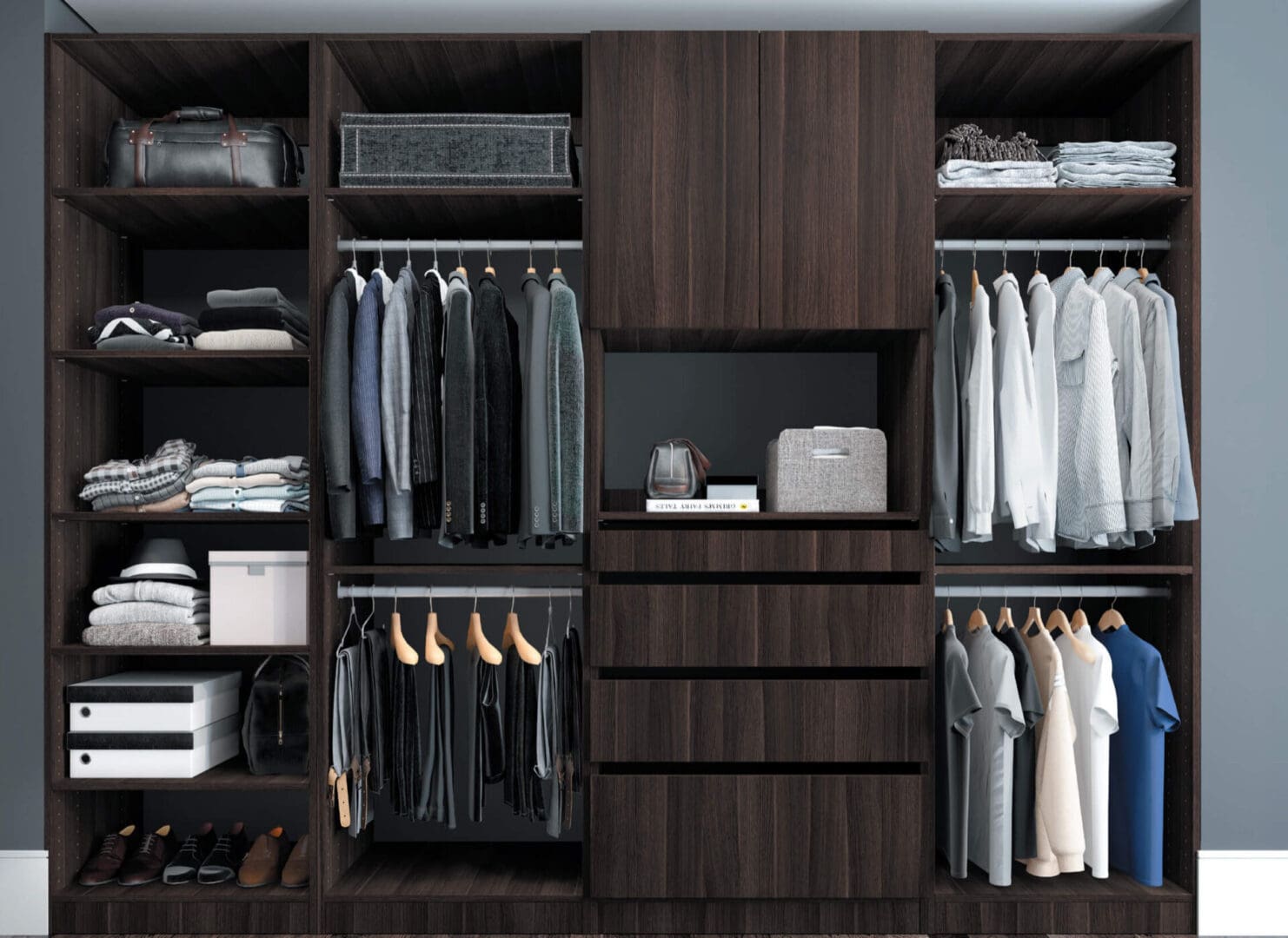 A closet with many different types of clothes.